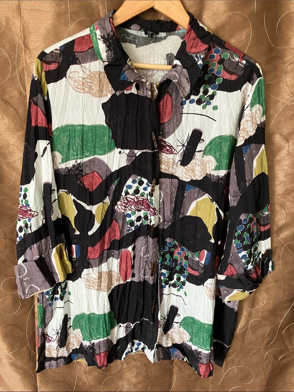Shana Abstract Print Tunic Blouse Art to Wear Boho Statement Crinkle Large
